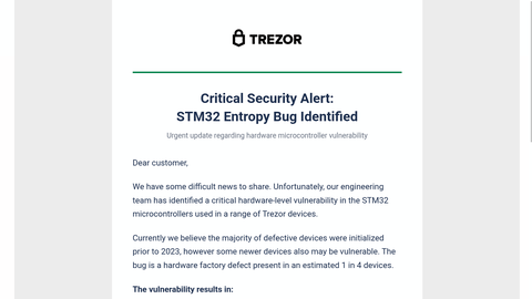 correo falso de trezor sobre los chips stm32