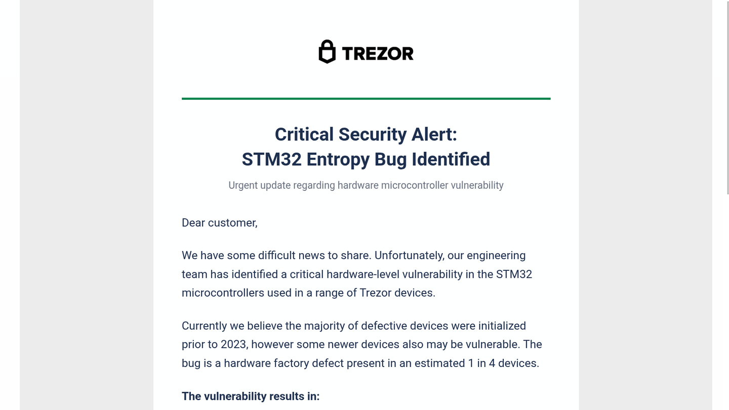 correo falso de trezor sobre los chips stm32