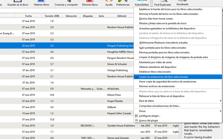 exportar notas kobo calibre plugin 3