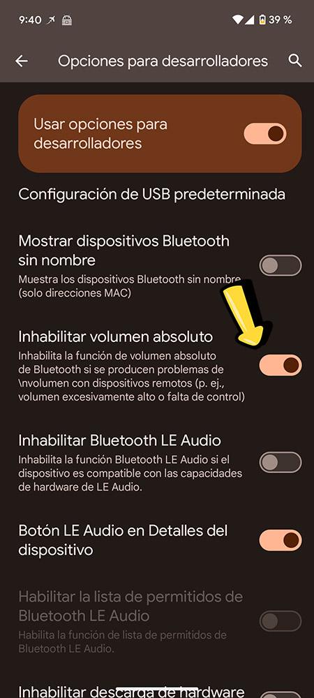 como desactivar volumen absoluto bluetooth android 2