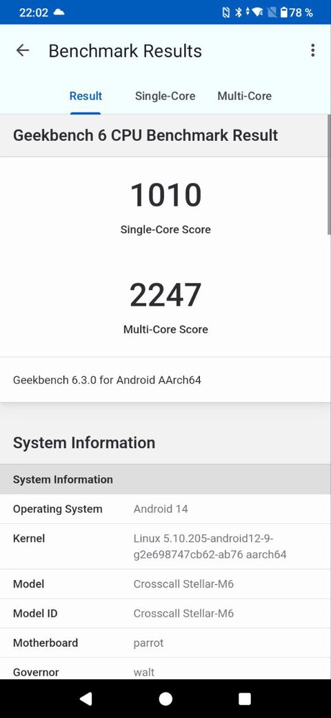 crosscall stellar m6 geekbench 6