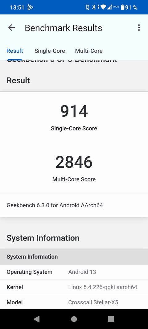 crosscall stellar x5 geekbench6