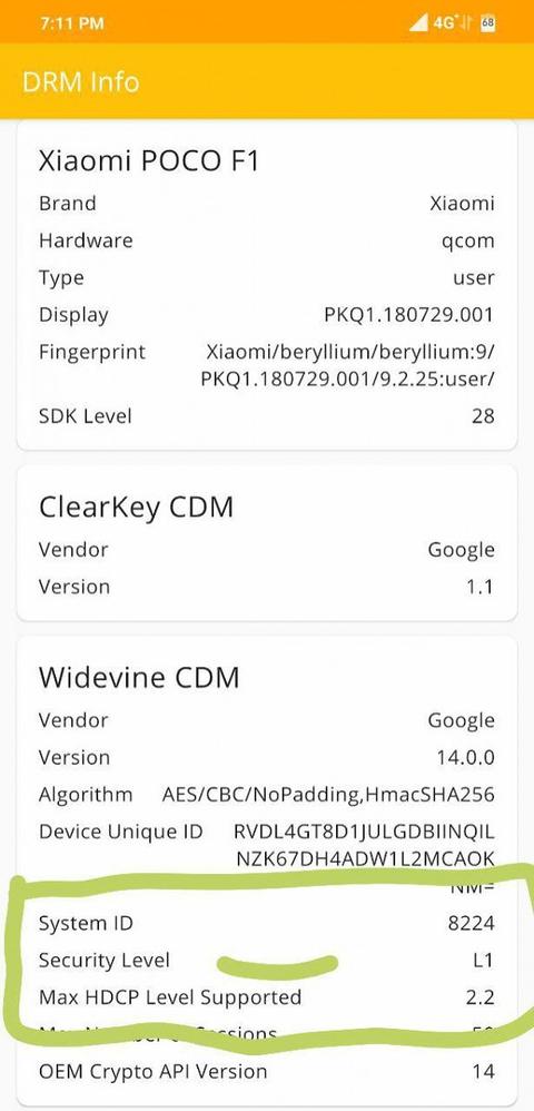 xiaomi pocophone f1 widevine l1 drm