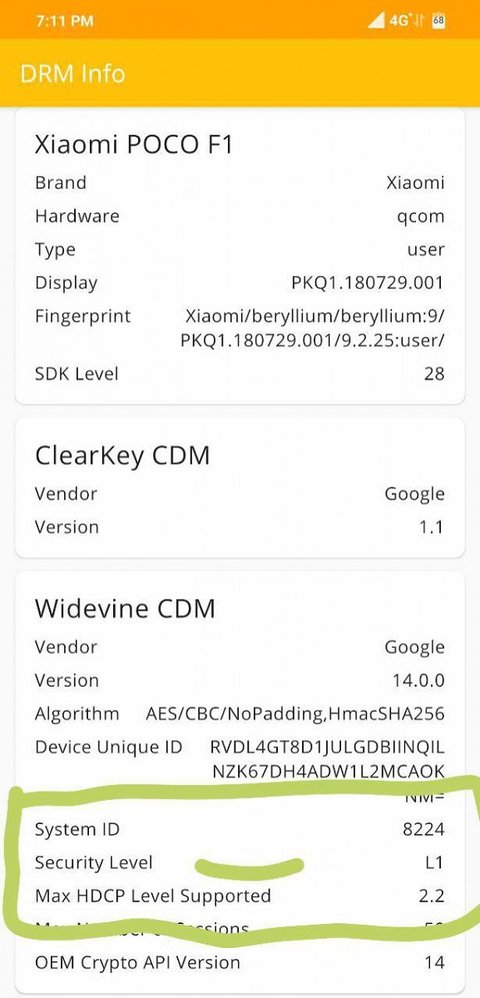 xiaomi pocophone f1 widevine l1 drm