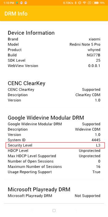 redmi note 5 pro drm widevine