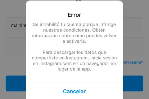 instagram suspende cuentas error