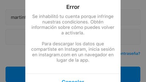 instagram suspende cuentas error