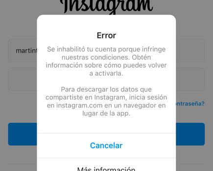 instagram suspende cuentas error