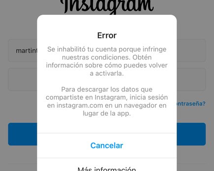 instagram suspende cuentas error