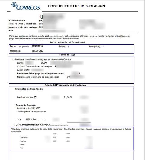 presupuesto de importacion adtpostales