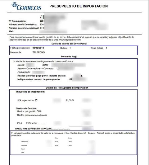 presupuesto de importacion adtpostales