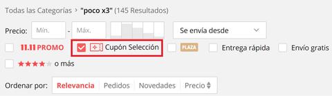 filtro cupon de seleccion aliexpress 11.11
