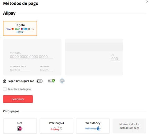 anadir nueva tarjeta aliexpress
