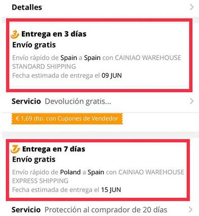 cainiao warehouse standard shipping españa