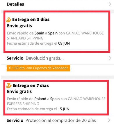 cainiao warehouse standard shipping españa
