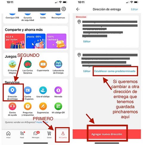 como cambiar direccion envio app aliexpress