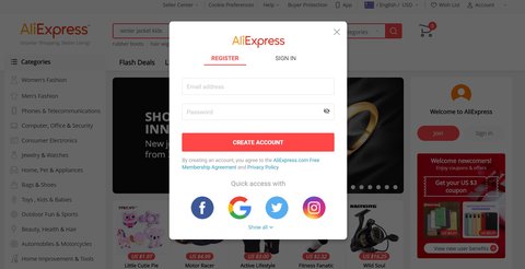aliexpress registro popup