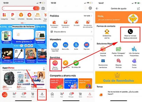 solicitar llamada soporte aliexpress