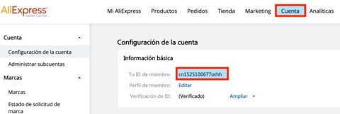 id usuario vendedor aliexpress