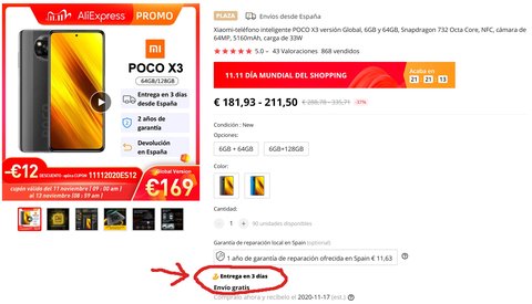 entrega en 3 dias aliexpress