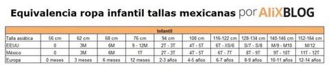 equivalencia ropa infantil tallas mexicanas aliexpress