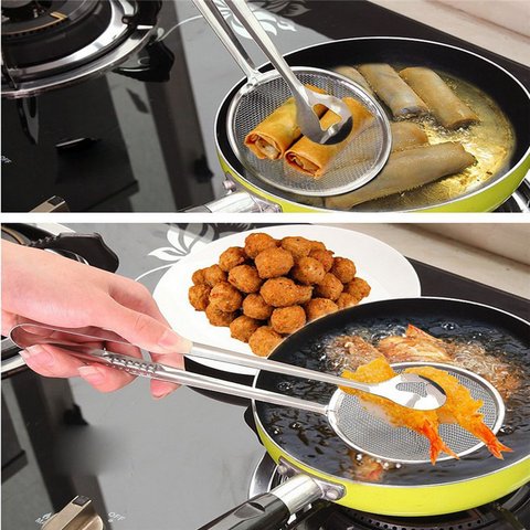 cocina cuchara pinza escurridor para freir de acero inoxidable