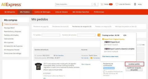 seguimiento pedido aliexpress