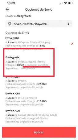 seller s shipping method es