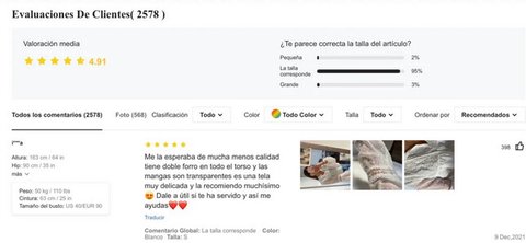 ejemplo comentario shein