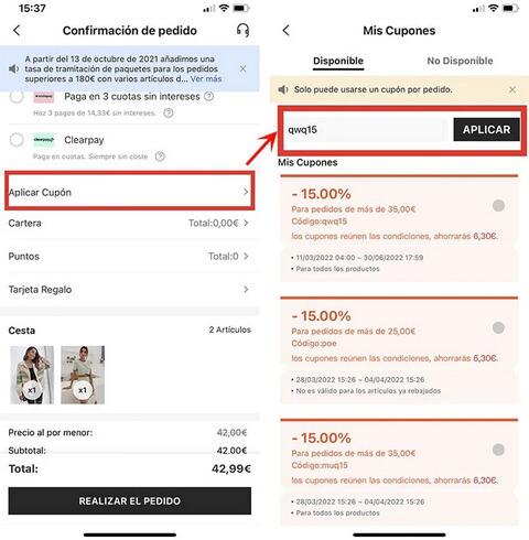 como aplicar cupon codigo descuento shein app