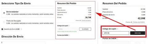 como aplicar cupon codigo descuento shein web