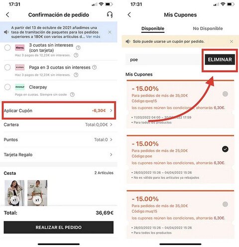 como eliminar un cupon codigo descuento shein y poner otro app