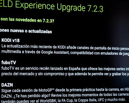 llega la versión 7.2.3 para la n v i d i a shield t v, incluye d a z n, fubo t v, k o d i v18 y mejoras en seguridad